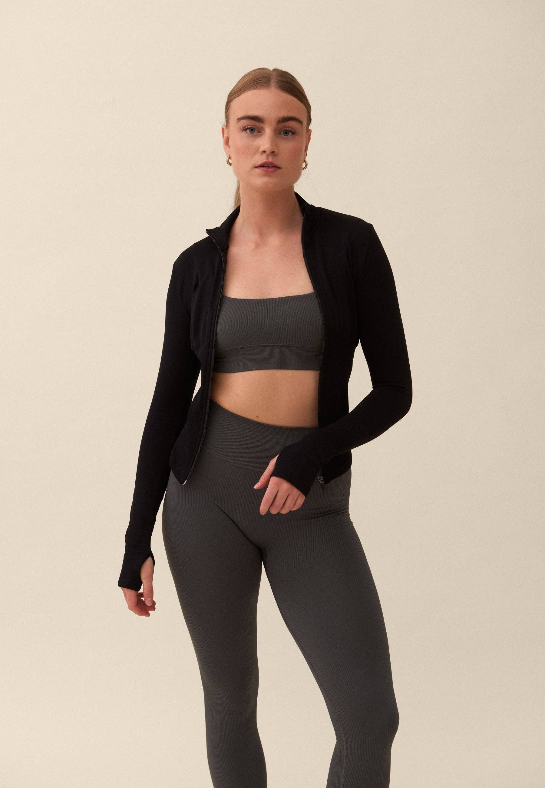 Veste zippée cintrée sans couture - Noire